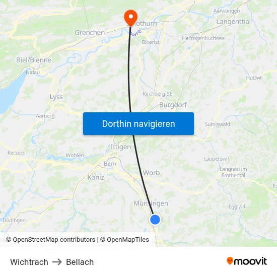 Wichtrach to Bellach map