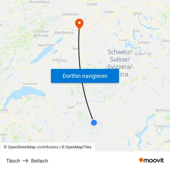 Täsch to Bellach map