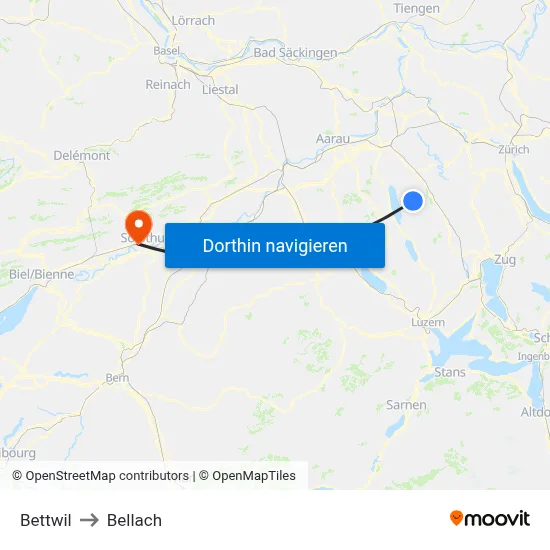 Bettwil to Bellach map