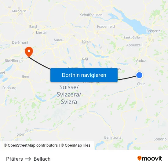 Pfäfers to Bellach map