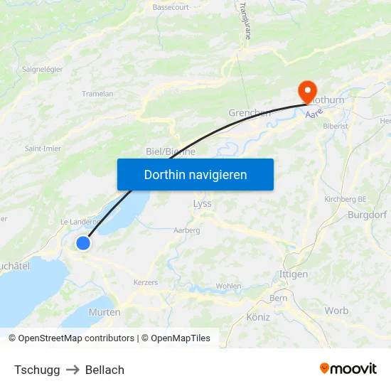 Tschugg to Bellach map