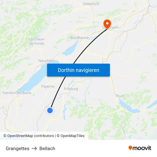 Grangettes to Bellach map