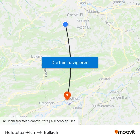 Hofstetten-Flüh to Bellach map