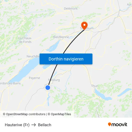 Hauterive (Fr) to Bellach map