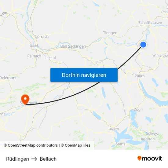 Rüdlingen to Bellach map