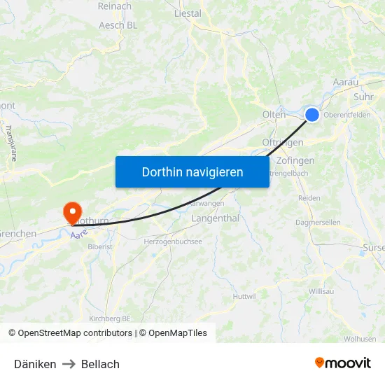 Däniken to Bellach map