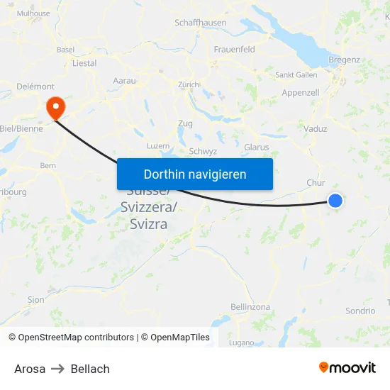 Arosa to Bellach map