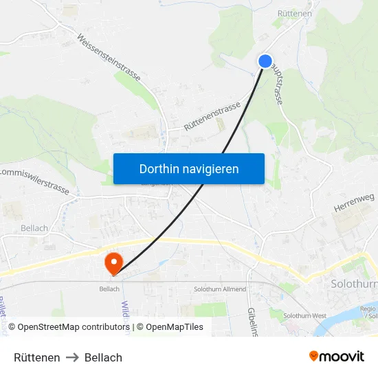 Rüttenen to Bellach map