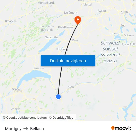 Martigny to Bellach map
