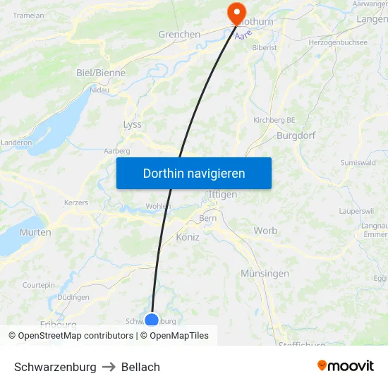 Schwarzenburg to Bellach map