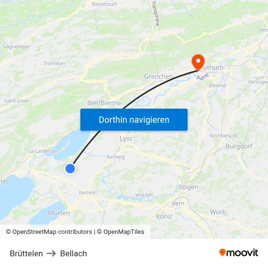 Brüttelen to Bellach map