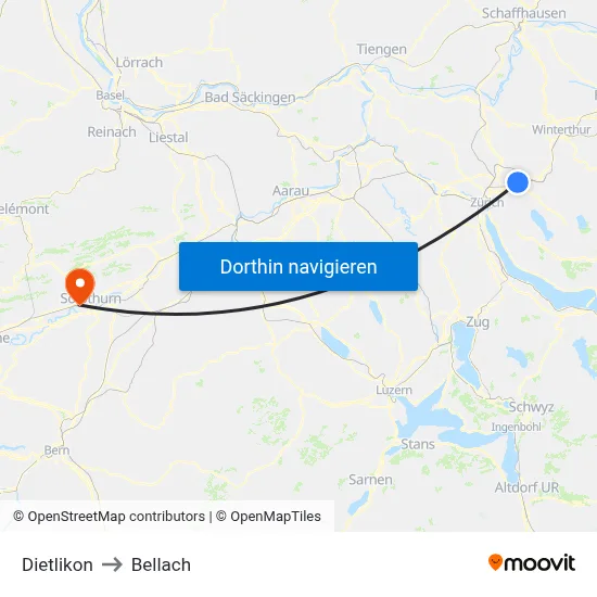 Dietlikon to Bellach map