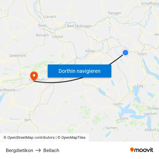 Bergdietikon to Bellach map