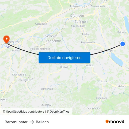 Beromünster to Bellach map