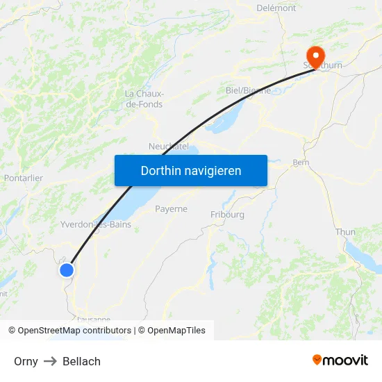 Orny to Bellach map