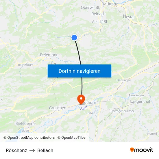 Röschenz to Bellach map