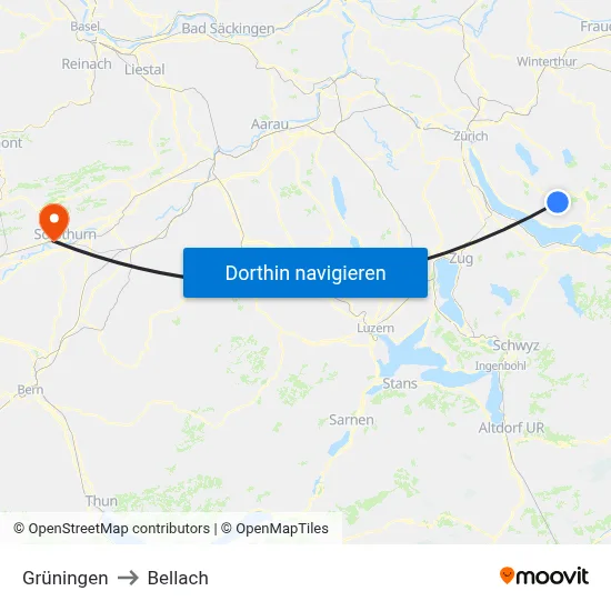 Grüningen to Bellach map