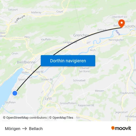 Mörigen to Bellach map