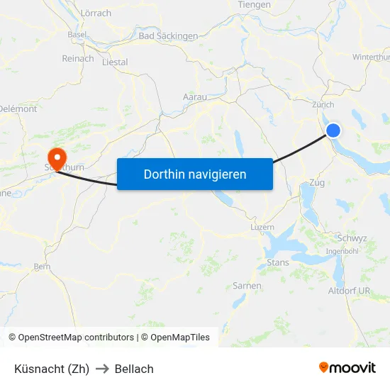 Küsnacht (Zh) to Bellach map
