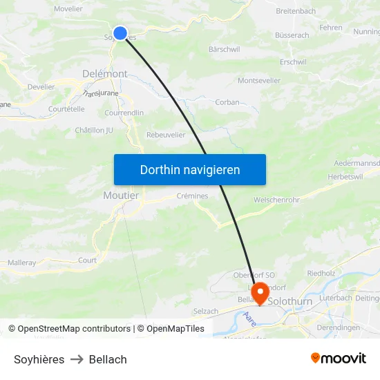 Soyhières to Bellach map