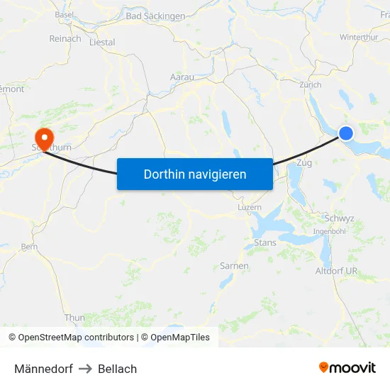Männedorf to Bellach map