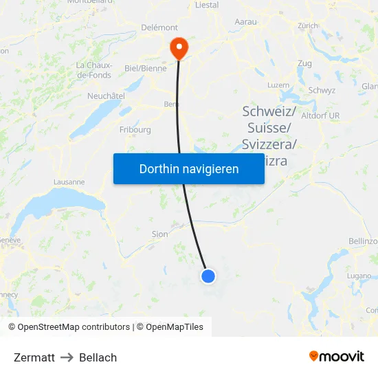 Zermatt to Bellach map