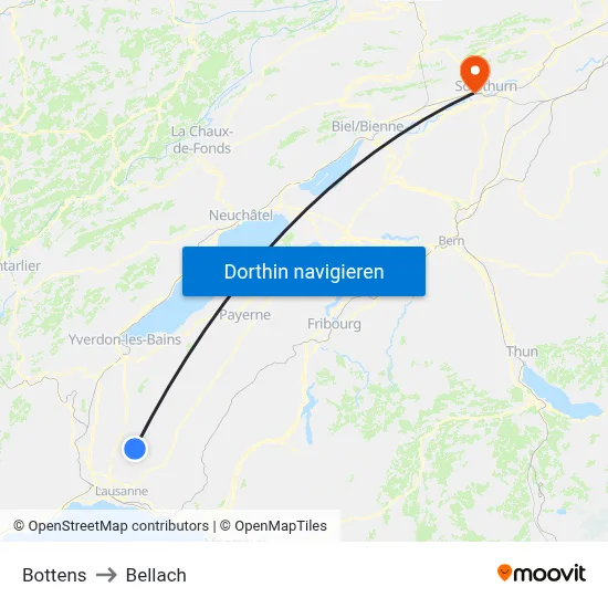 Bottens to Bellach map