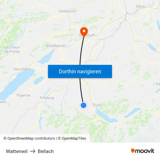 Wattenwil to Bellach map