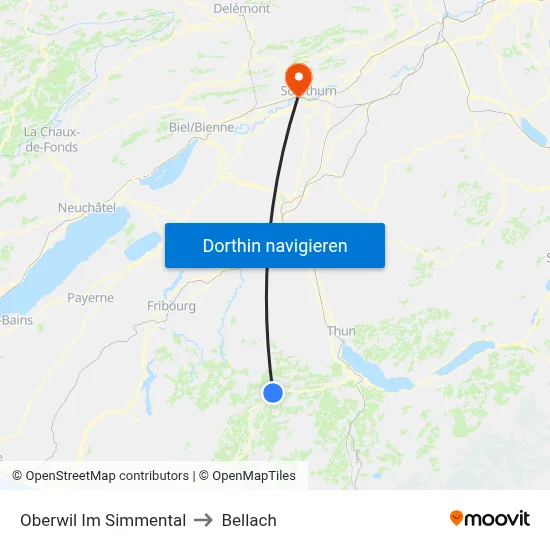 Oberwil Im Simmental to Bellach map