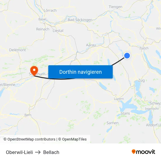 Oberwil-Lieli to Bellach map