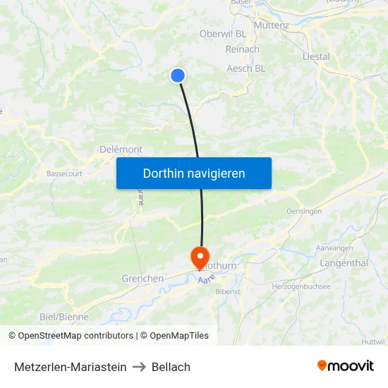 Metzerlen-Mariastein to Bellach map