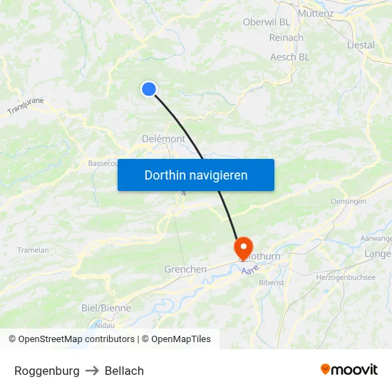 Roggenburg to Bellach map