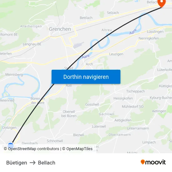 Büetigen to Bellach map