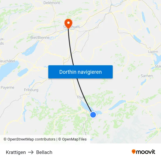 Krattigen to Bellach map