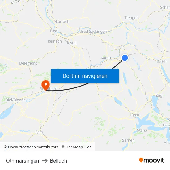 Othmarsingen to Bellach map