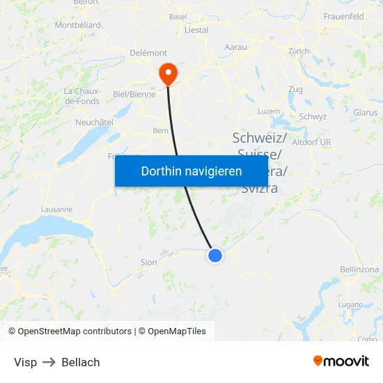 Visp to Bellach map