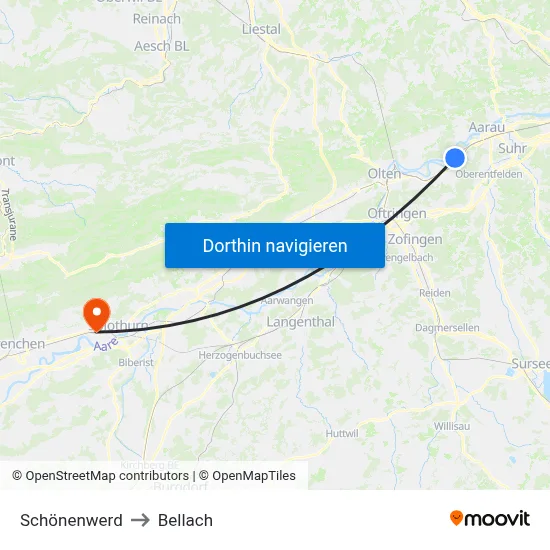 Schönenwerd to Bellach map