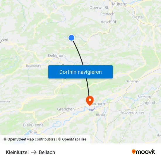 Kleinlützel to Bellach map