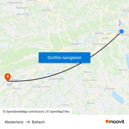 Niederlenz to Bellach map