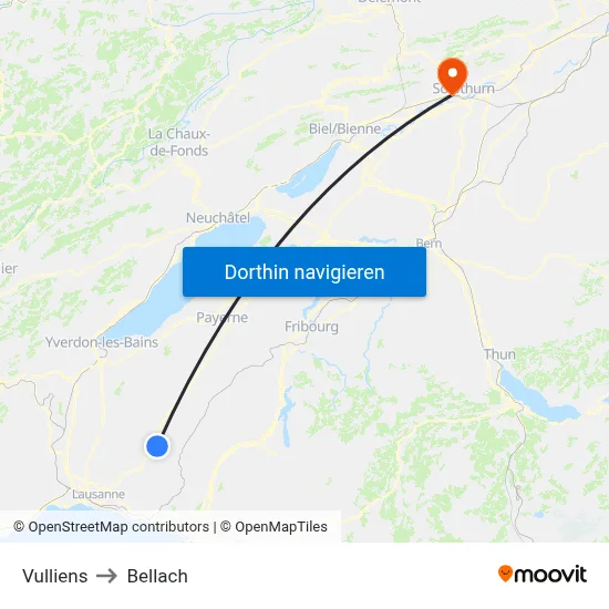 Vulliens to Bellach map