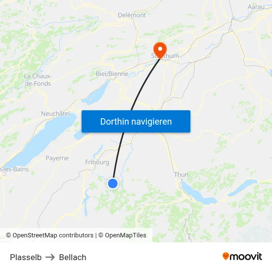 Plasselb to Bellach map