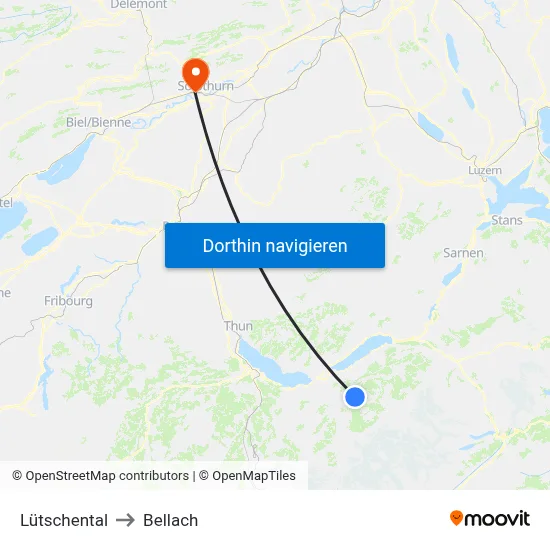 Lütschental to Bellach map
