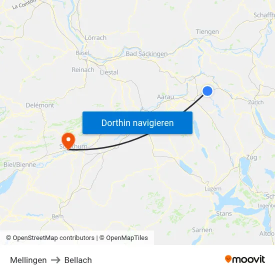 Mellingen to Bellach map