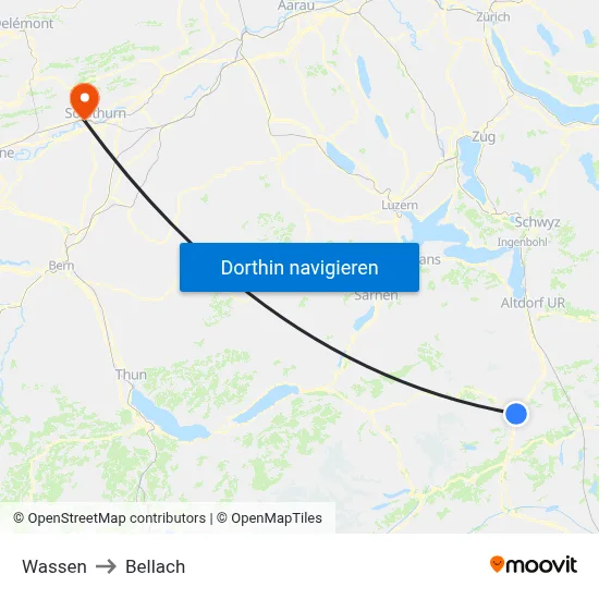 Wassen to Bellach map