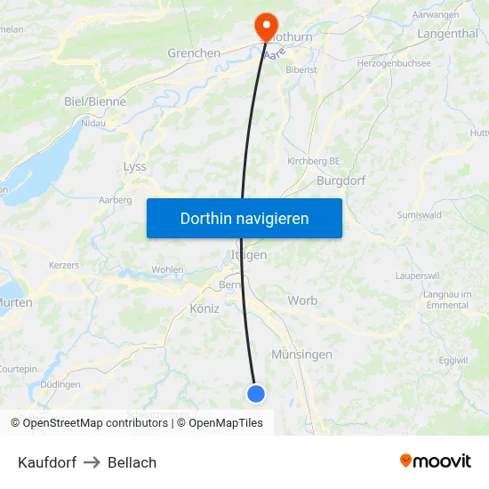 Kaufdorf to Bellach map