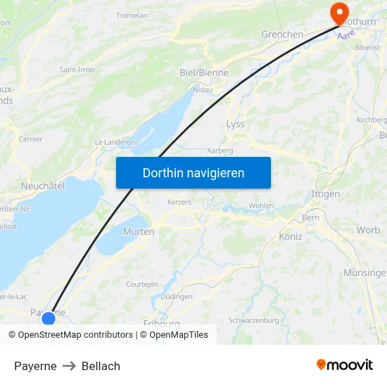 Payerne to Bellach map