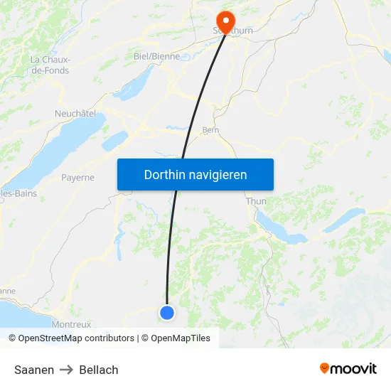 Saanen to Bellach map