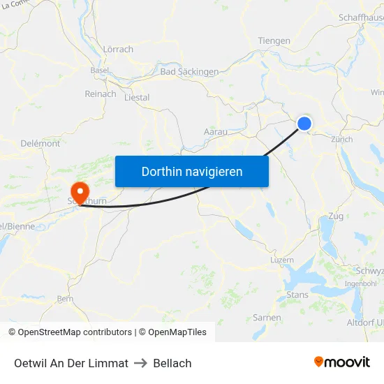 Oetwil An Der Limmat to Bellach map