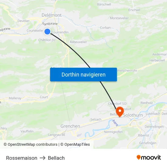 Rossemaison to Bellach map