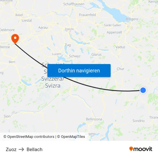 Zuoz to Bellach map